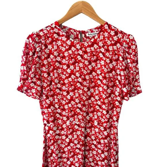 Reformation Andre Floral Crepe Midi Dress in Nina Red‎ Size 6 - Picture 3 of 9